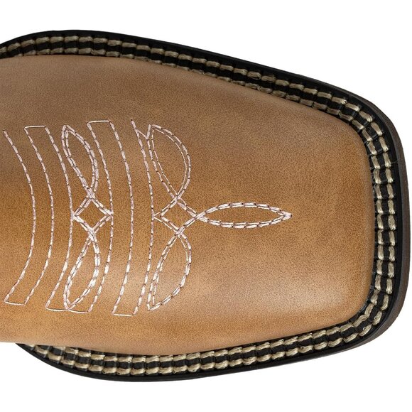 Brown Wide Square Toe Mid Calf Ladies Western Cowgirl Boots Cowboy Boots - Picture 3 of 9